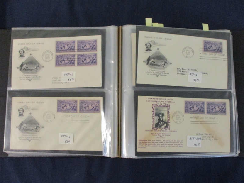 USA Scott 855 Baseball First Day Cover Collection (Est $1000-1200)