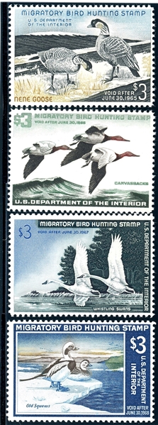 USA Scott RW31-RW34 MNH F-VF, 1964-1967 Ducks (SCV $400)