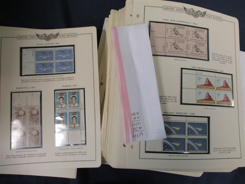 USA Plate Block Collection, 1961-1987, on Minkus Pages (Face $435)