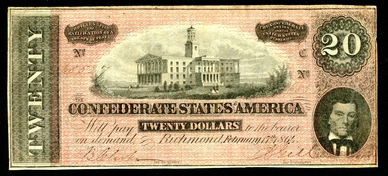 1864 $20 Confederate States of America Note (Est $50-100)