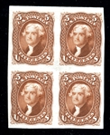 USA Scott 76P3 Plate Proof on India Paper Block/4, 5c Jefferson (SCV $225)