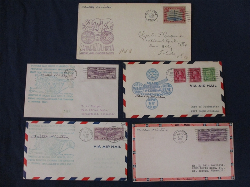 Walter Hinton Signed Airmail Covers, 1931, Qty 9 (Est $300-400)
