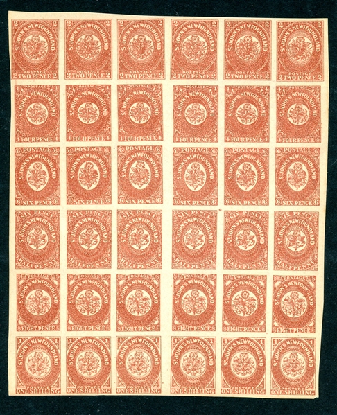Newfoundland Complete Sheet (36) of the Oneglia Forgery (Est $250-350)