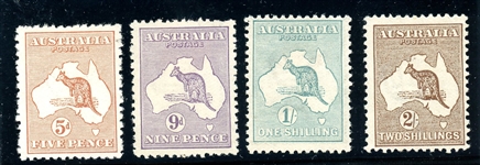 Australia Unused First Issue Kangaroos, Scott 7//11 (SCV $705)