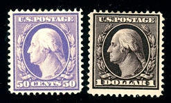 USA Scott 341, 342 MH F-VF, 1909 50¢, $1 High Values (SCV $725)