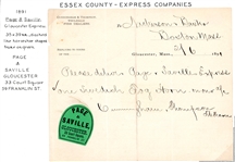 Page & Saville Express Label on Merchandise order, 1891 (Est $75-100)