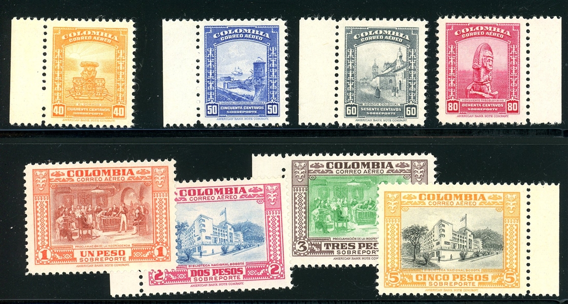 Colombia Michel 606-613 Unoverprinted Airmail Mint Set (Michel €100)