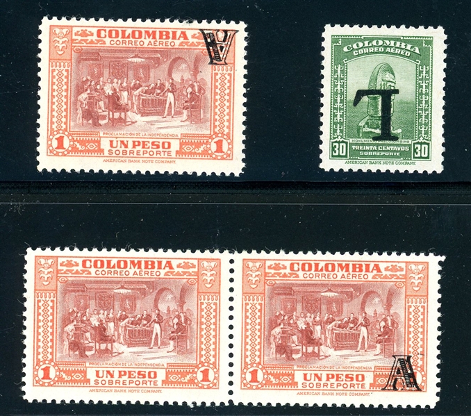 Colombia Airmail Overprint Varieties, 1950-1 (Est $50-100)