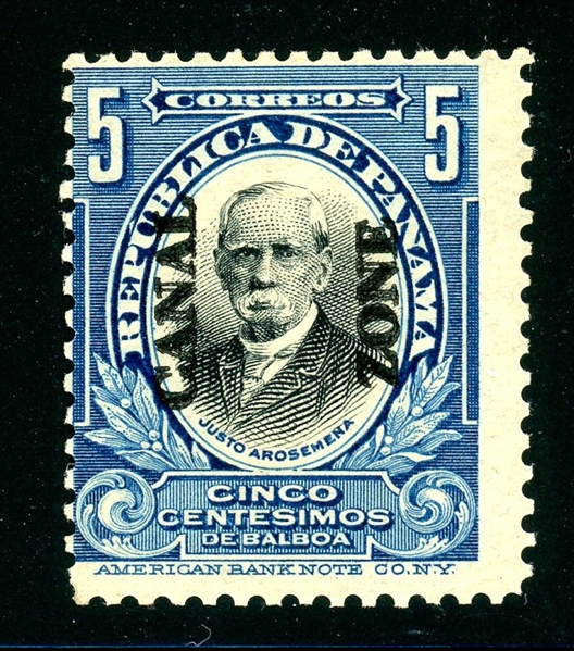 Canal Zone Scott 33a Unused Fine, Double Overprint, 2000 APS Cert (SCV $375)