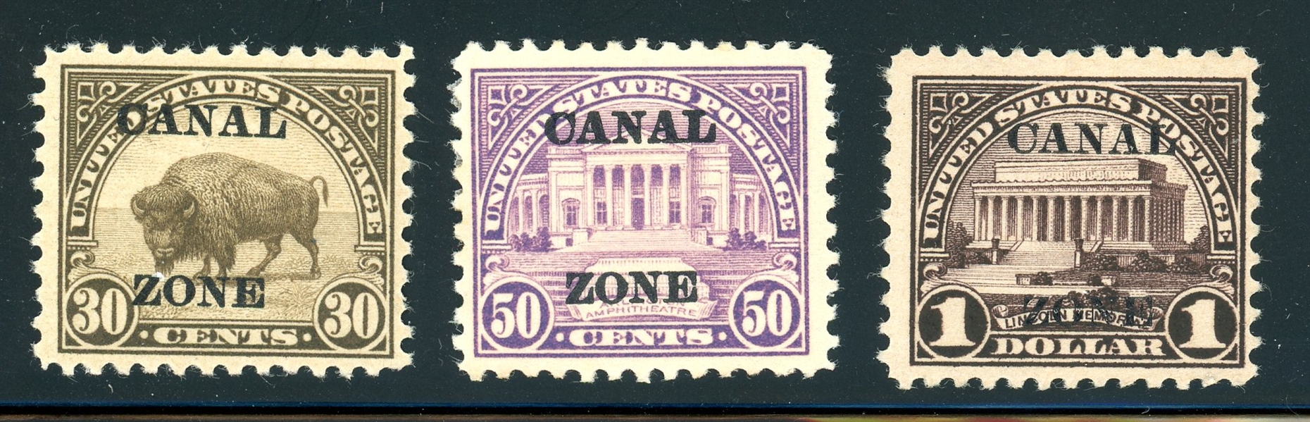 Canal Zone Scott 79-81 MH Type A Overprints, High Values (SCV $332)