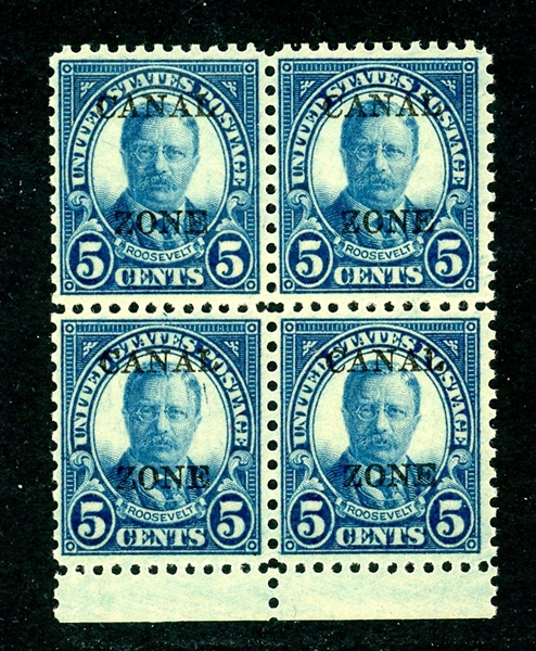 Canal Zone Scott 103 MNH F-VF Block/4, 5¢ Roosevelt (SCV $180)