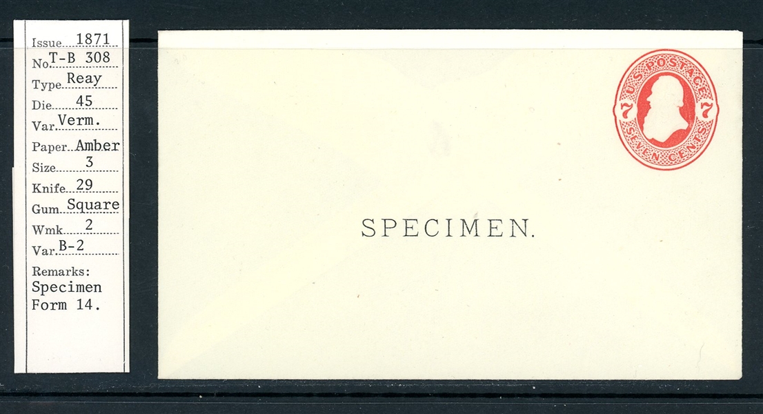 USA Scott U88 Specimen Entire (Est $75-100)