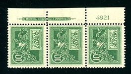 USA Scott E7 MNH Plate # Strip/3, 1908 10¢ Helmet of Mercury (SCV $500)