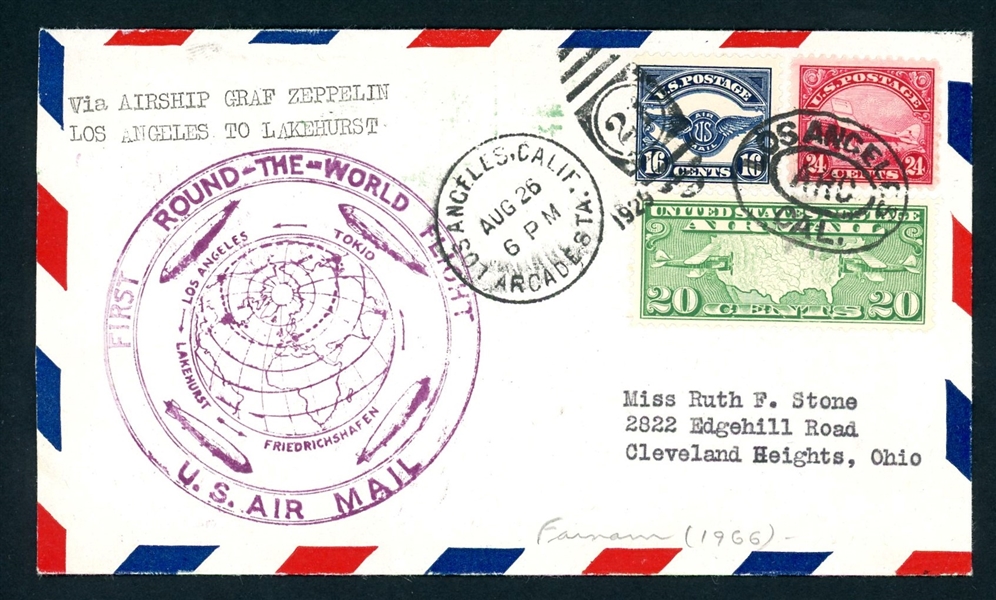 1929 Zeppelin Flight Cover, Los Angeles to Lakehurst (Est $120-150)