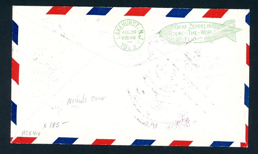 1929 Zeppelin Flight Cover, Los Angeles to Lakehurst (Est $120-150)