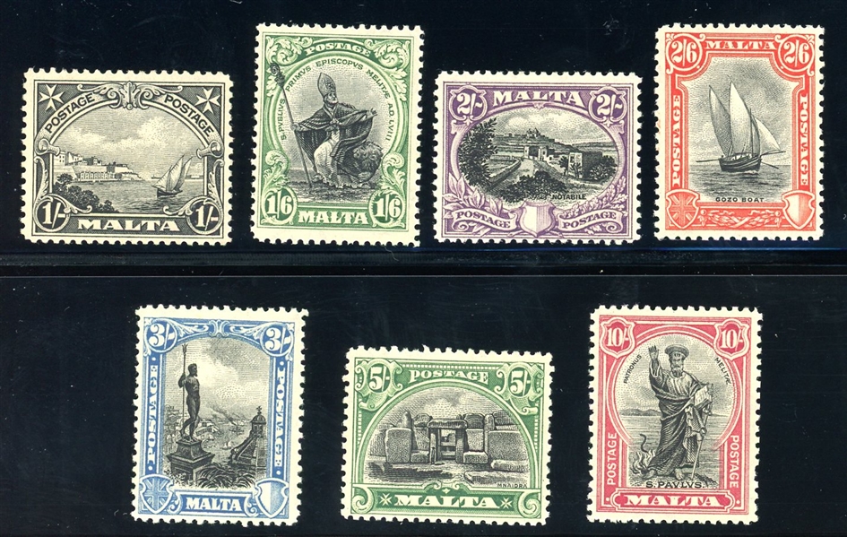 Malta Scott 141-147 MH F-VF, 1926 High Values (SCV $168)
