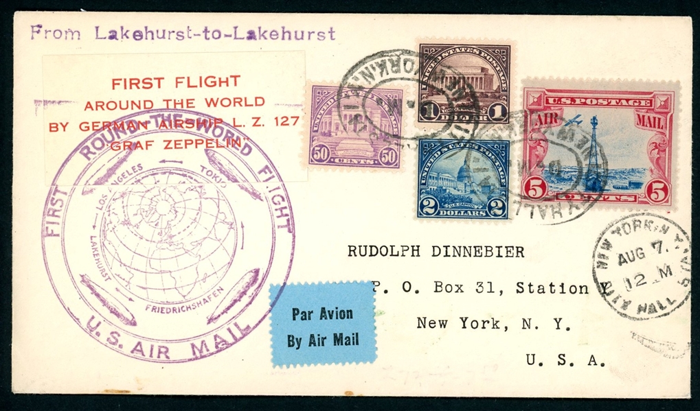 1929 Zeppelin Flight Cover, Lakehurst to Lakehurst (Est $120-150)