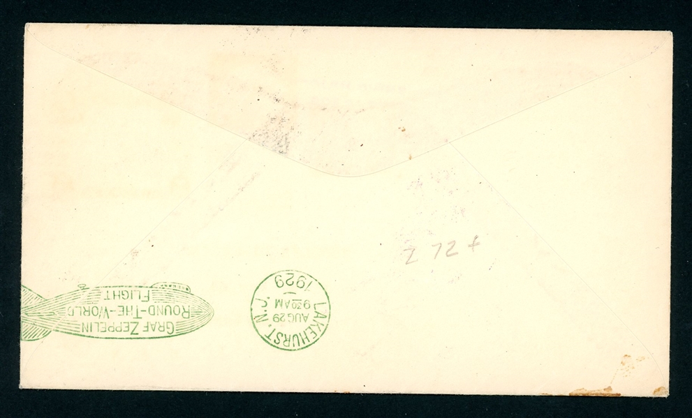 1929 Zeppelin Flight Cover, Lakehurst to Lakehurst (Est $120-150)