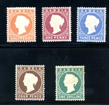 Gambia Scott 5//11 Unused, 5 Different 1880 Issues (SCV $651)