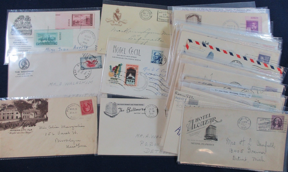 Hotel Advertising Covers, Mostly 1920s-1940s (Est $900-120)