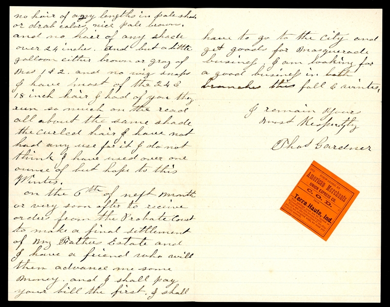 American Merchants Union Express Co. Forwarded By Label on Merchandise Order, 1878 (Est $60-90)