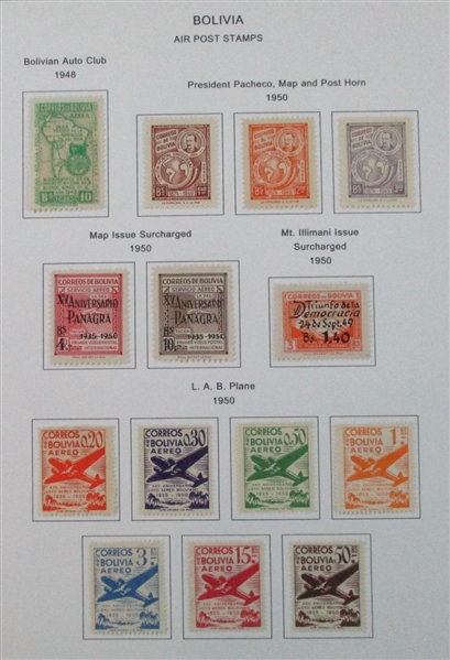 Bolivia Mint/Used Collection on Homemade Pages to 1990 (Est $300-400)
