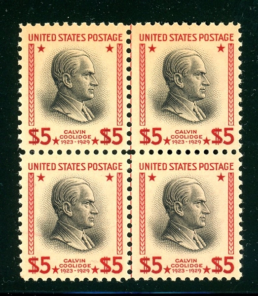 USA Scott 834 MNH Block of Four, F-VF, $5 Coolidge (SCV $300)