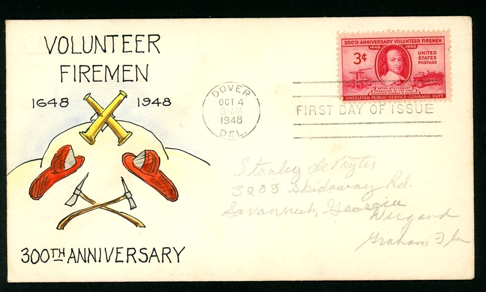 USA Scott 971 Firemen Hand Painted FDC - Mae Wiegand (Est $100-150)