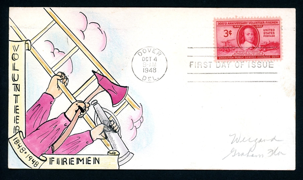 USA Scott 971 Firemen Hand Painted FDC - Mae Wiegand (Est $100-150)