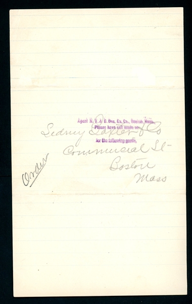 New York & Boston Despatch Express Label on Handwritten Merchandise Order, 1900 (Est $75-100)