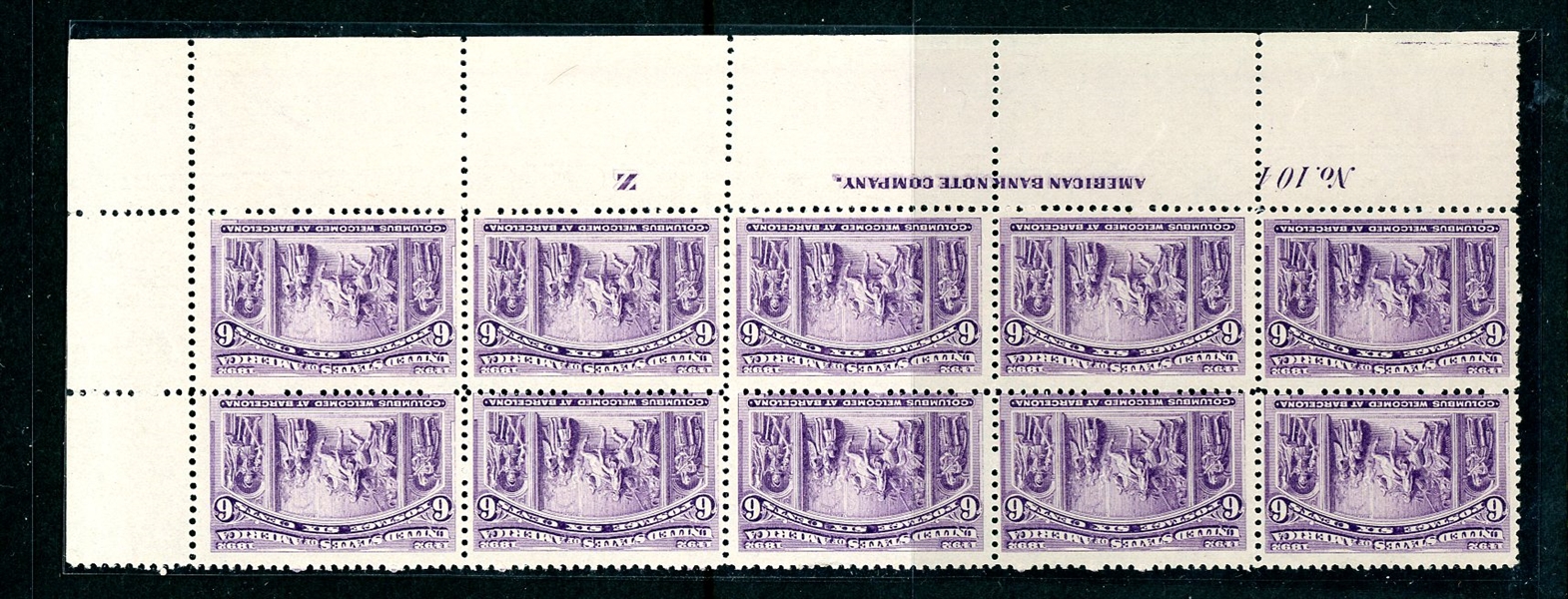 USA Scott 235 Mint Plate Block of 10, 6¢ Columbian (SCV $2080)