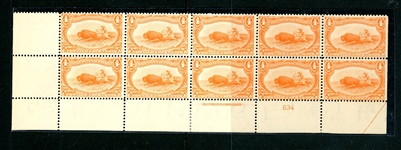 USA Scott 287 MNH Margin Block of 10 with Plate Block, 4¢ Trans-Miss (SCV $4570)