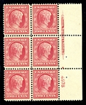 USA Scott 369 MH Plate Block/6, 1909 Lincoln Blue Paper (SCV $2750)
