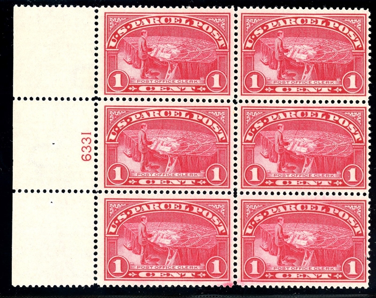 USA Scott Q1 MNH Plate Block/6, F-VF, 1¢ Parcel Post (SCV $175)