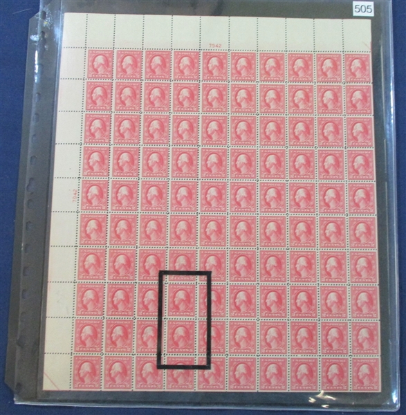USA Scott 505 Double Error in Full Sheet of 100 MNH F-VF (Est $1500-2000)