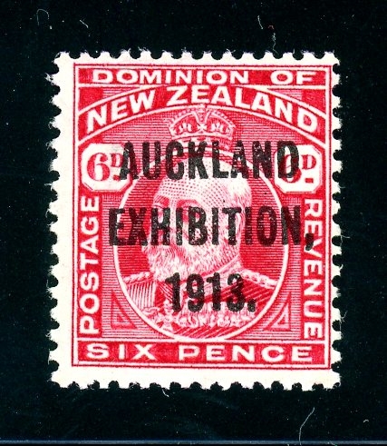 New Zealand Scott 137E MVLH Fine, 1913 6p Auckland Expo Overprint (SCV $300)