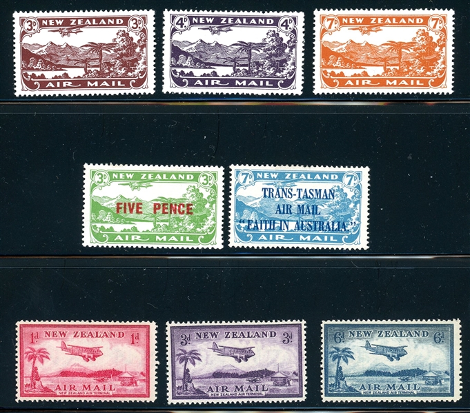 New Zealand Scott C1-C8 MNH, MHH Airmails Complete (SCV $173)