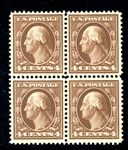 USA Scott 377 MNH VF Block of 4, 1910 4¢ Washington (SCV $260)