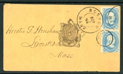 USA Scott 63 Pair on 1863 Massachusetts Cover (Est $40-60)