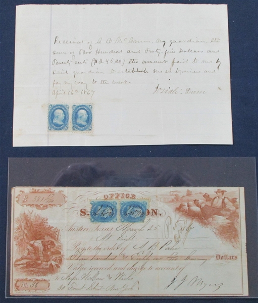 Lot Detail - Late 1860's Receipts (2) with Stamps Used as Revenue (Est ...