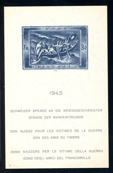 Switzerland Scott B143 MNH - 1945 Lifeboat Souvenir Sheet (SCV $225)