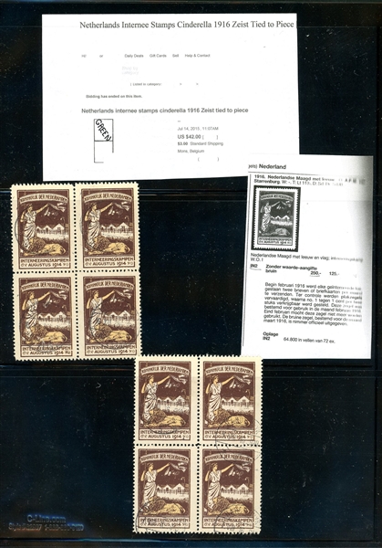 Netherlands Internment Camp Issues, 1916 (Est $500-600)