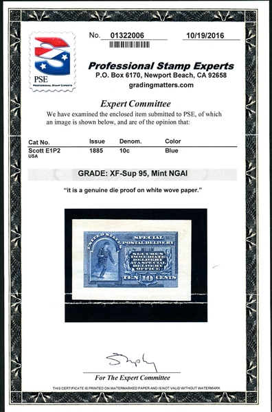 USA Scott E1P2 Roosevelt Small Die Proof, 2016 PSE Cert Graded 95 (SCV $300)
