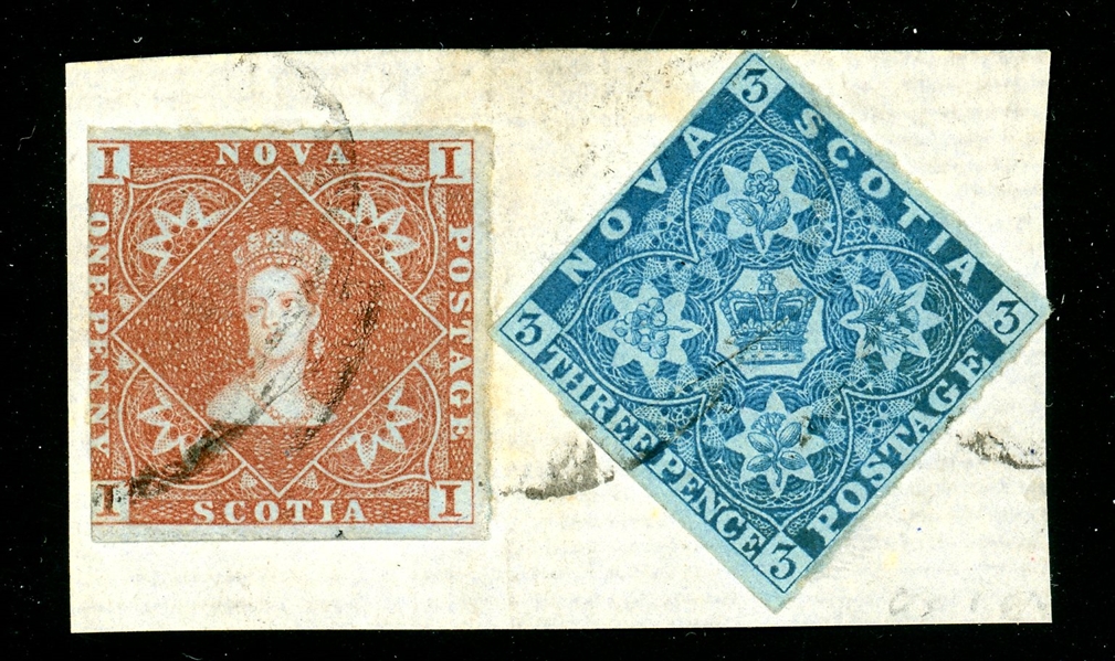 Nova Scotia Scott 1, 2 Used on Piece (SCV $725)