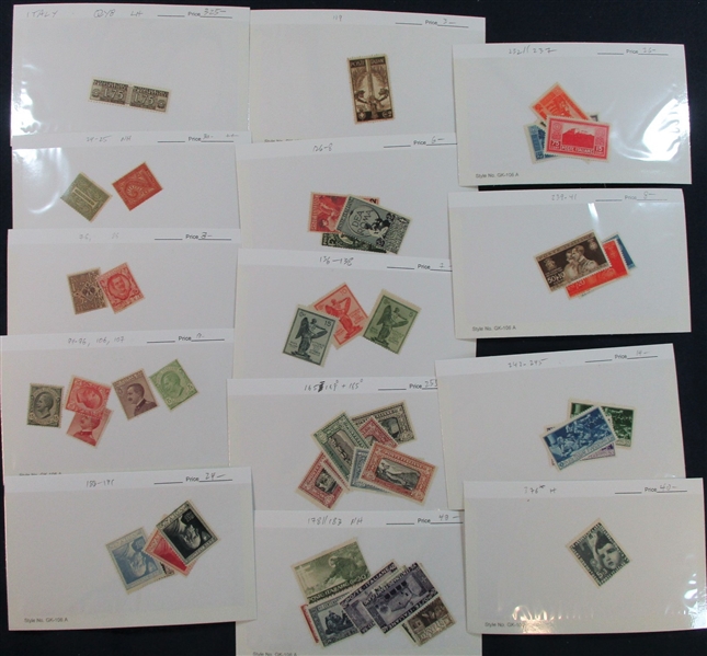 Italy Pre-1950 Accumulation on Dealer Cards, Glassines (Est $175-250)