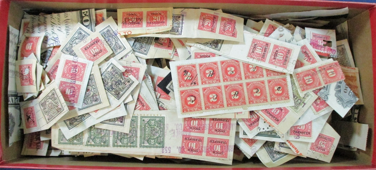 Stock Transfer and Documentary Stamps on Piece, 1000+ (Est $100-200)
