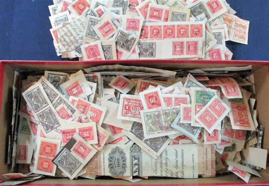 Stock Transfer and Documentary Stamps on Piece, 1000+ (Est $100-200)