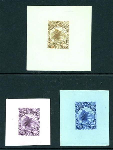 USA Scott WV12P1 Die  Proofs on Colored Cards, 3 Different (SCV $450)