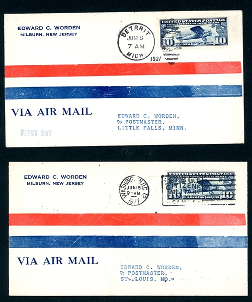 USA Scott C10 First Day Cover Group, 4 Different Cities, 10¢ Lindbergh (SCV $120)