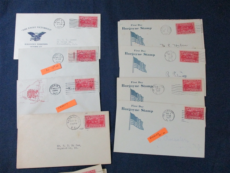 USA Scott 644 First Day Cover Group, 1927 Burgoyne Issue, Various Cachets (Est $200-300)